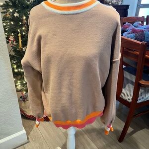 Boutique Tan and Orange Crew Neck Sweater